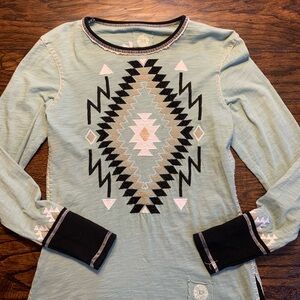 Double D Ranch Light Blue Aztec Long Sleeve Shirt Size Small